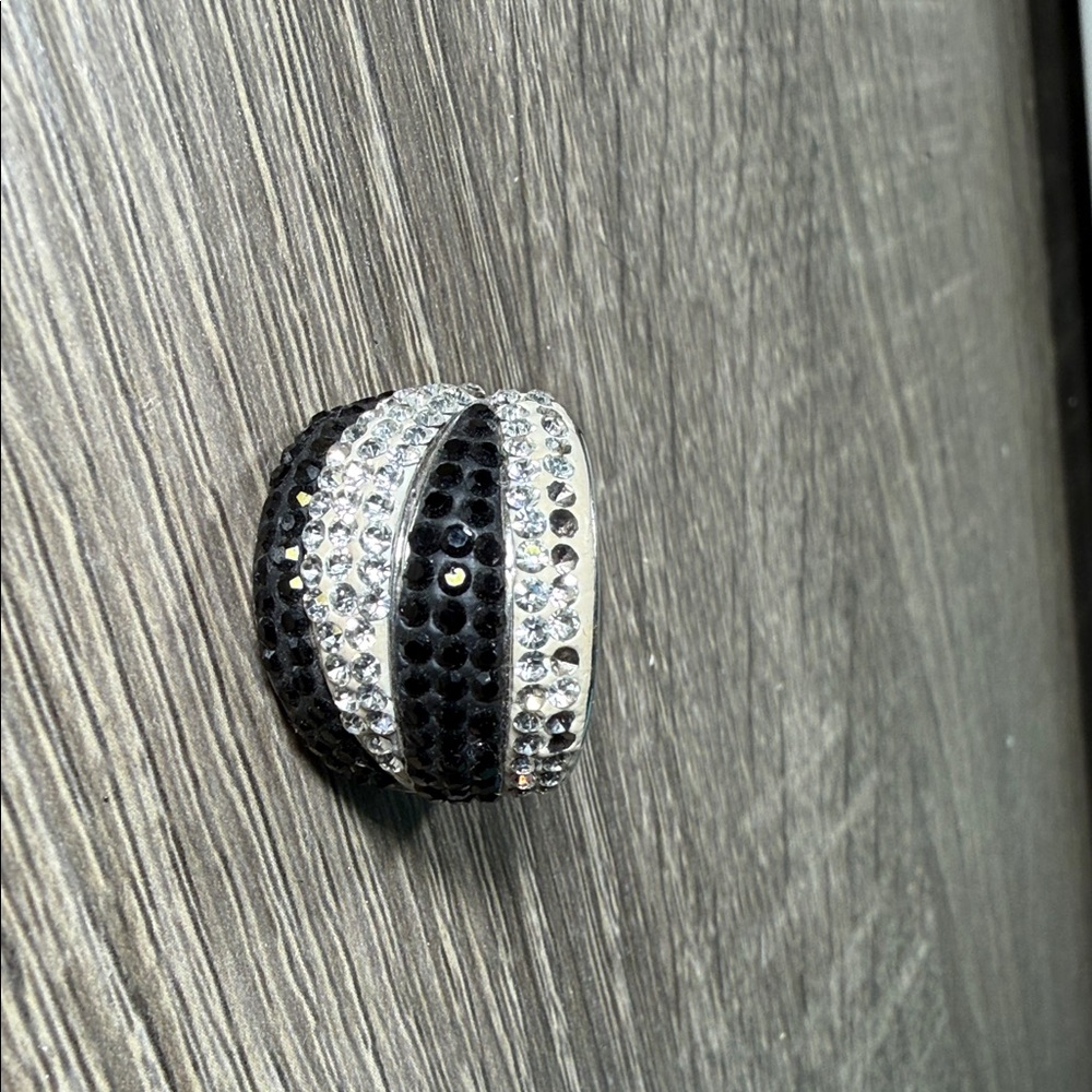 Sparkle Allure Black Crystal Dome Cocktail Ring-  Pure Silver Over Brass